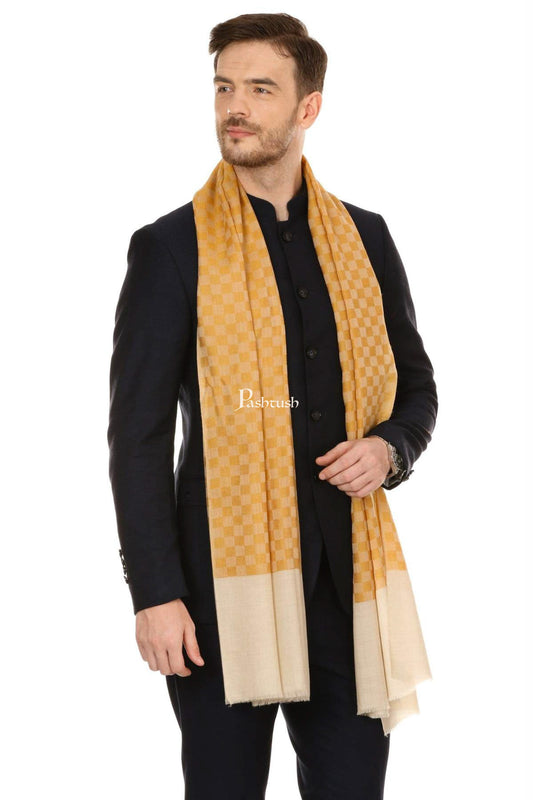 Pashtush India Mens Scarves Stoles and Mufflers Pashtush Mens Fine Wool Reversible Muffler, Soft And Warm - Yellow