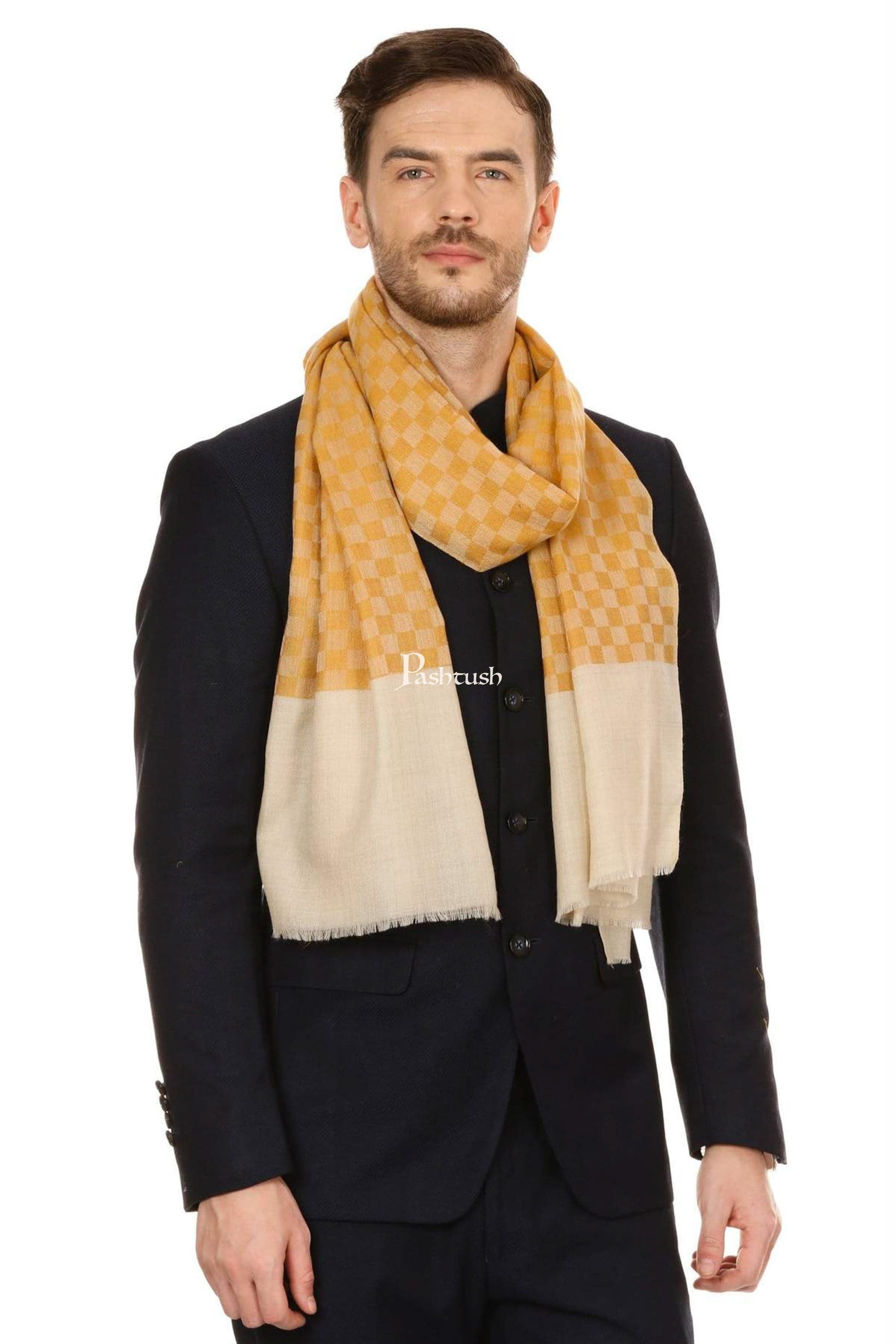 Pashtush India Mens Scarves Stoles and Mufflers Pashtush Mens Fine Wool Reversible Muffler, Soft And Warm - Yellow