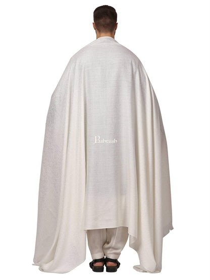 Pashtush India Mens Shawls Gents Shawl Pashtush Mens Fine Wool, Self Design, Full Size Mens, White