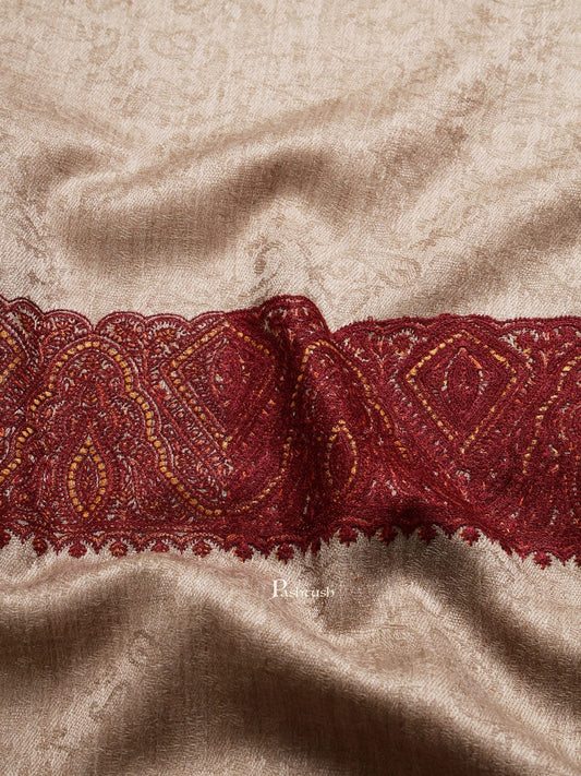 Pashtush India Mens Shawls Gents Shawl Pashtush mens Fine Wool shawl, border design, Beige