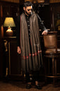 Pashtush India Mens Shawls Gents Shawl Pashtush mens Fine Wool shawl, Checkered Weave design, Black