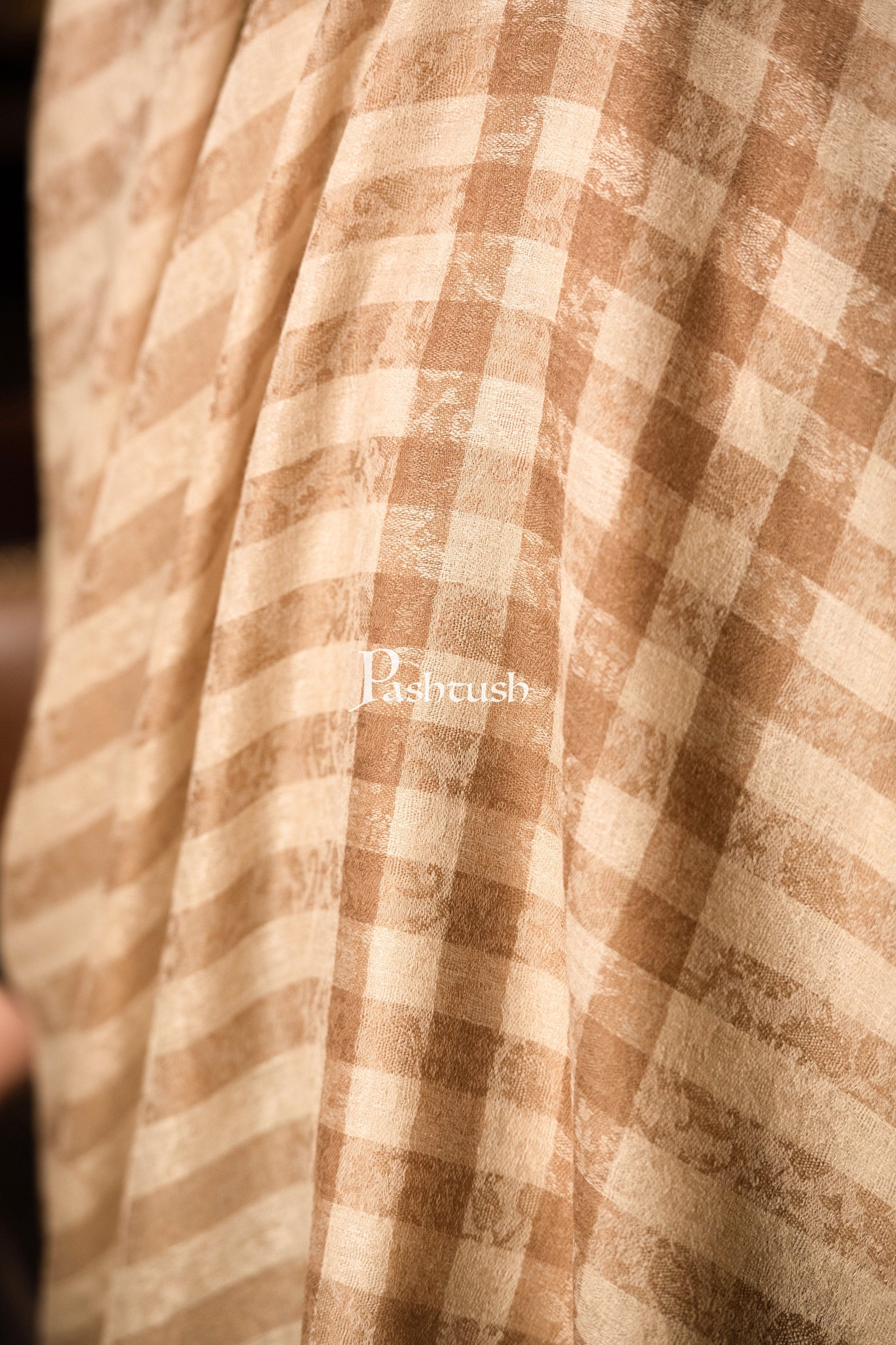 Pashtush India Mens Shawls Gents Shawl Pashtush Mens Fine Wool Shawl, Checks, Extra Soft And Warm, Beige