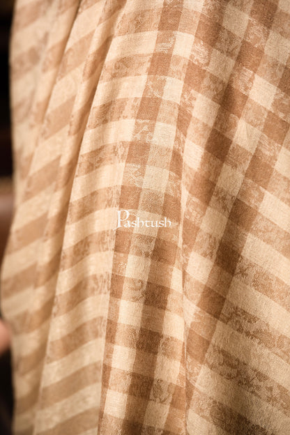 Pashtush India Mens Shawls Gents Shawl Pashtush Mens Fine Wool Shawl, Checks, Extra Soft And Warm, Beige