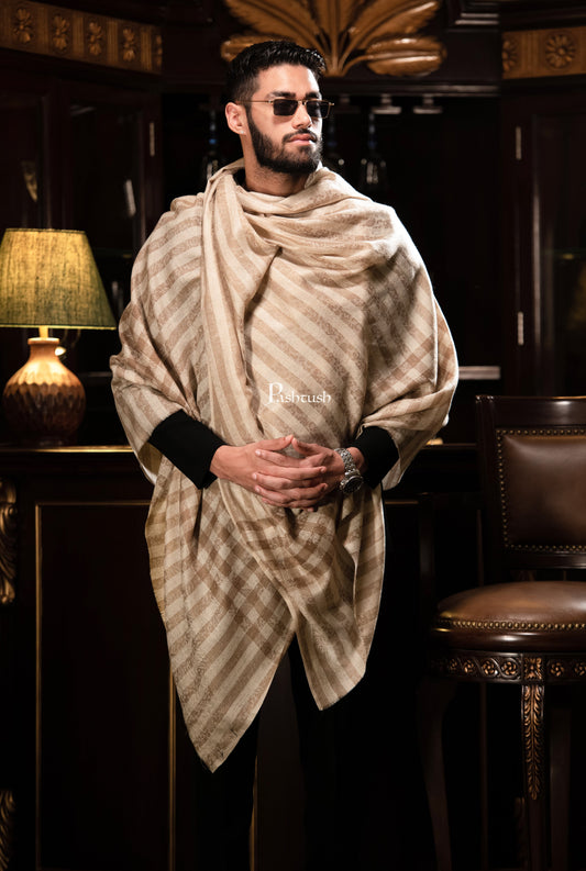 Pashtush India Mens Shawls Gents Shawl Pashtush Mens Fine Wool Shawl, Checks, Extra Soft And Warm, Beige