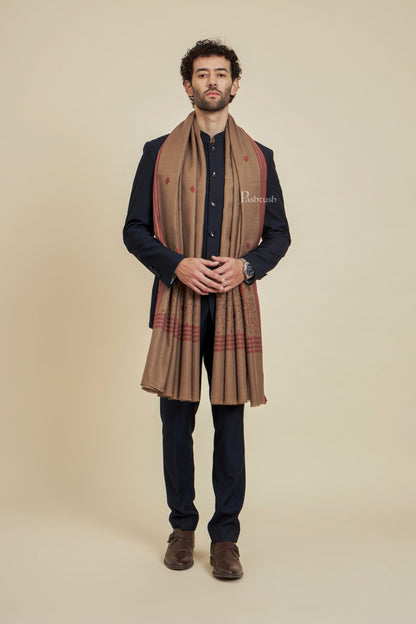 Pashtush India Mens Scarves Stoles and Mufflers Pashtush Mens Fine Wool Shawl,  Design, Taupe