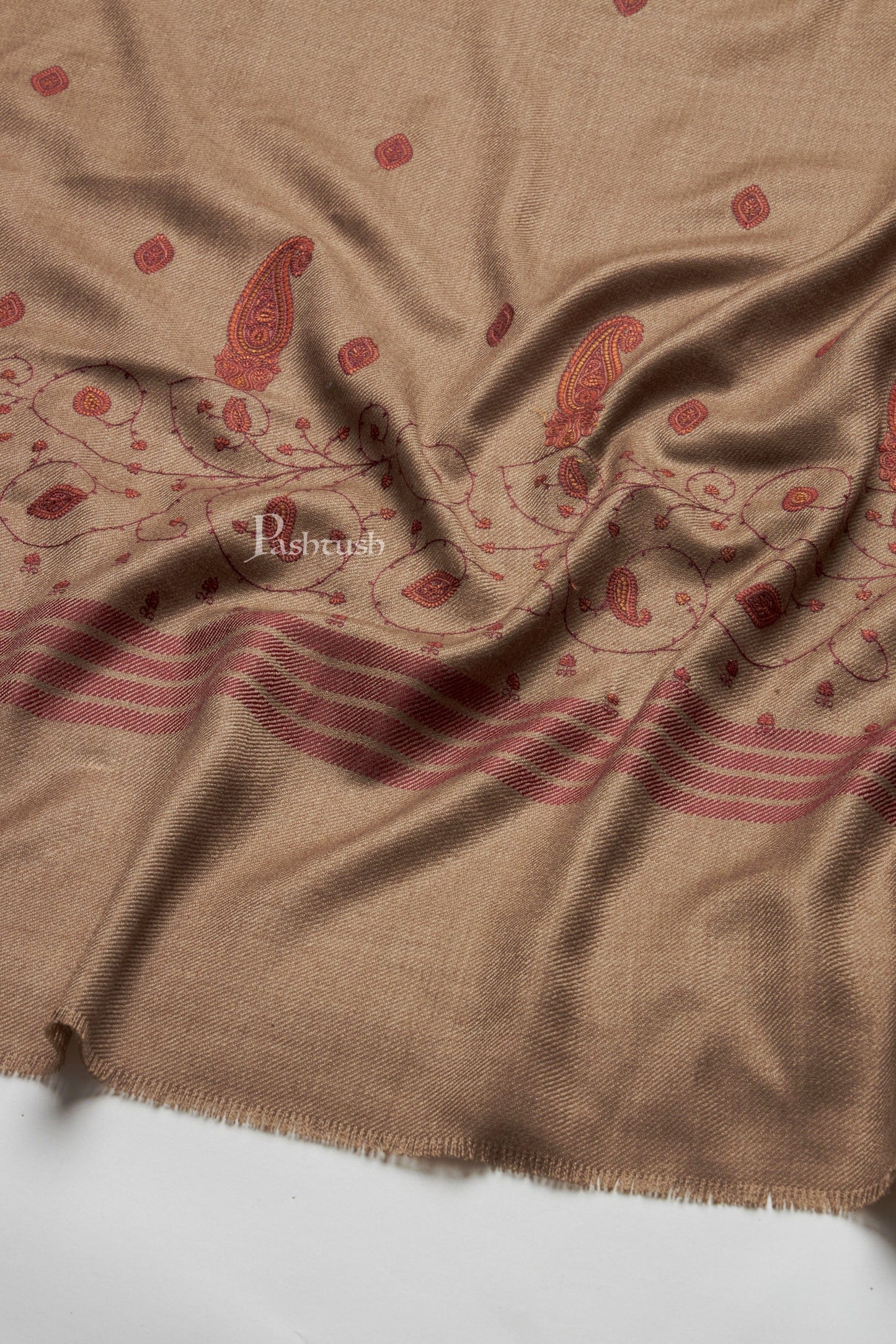 Pashtush India Mens Scarves Stoles and Mufflers Pashtush Mens Fine Wool Shawl,  Design, Taupe
