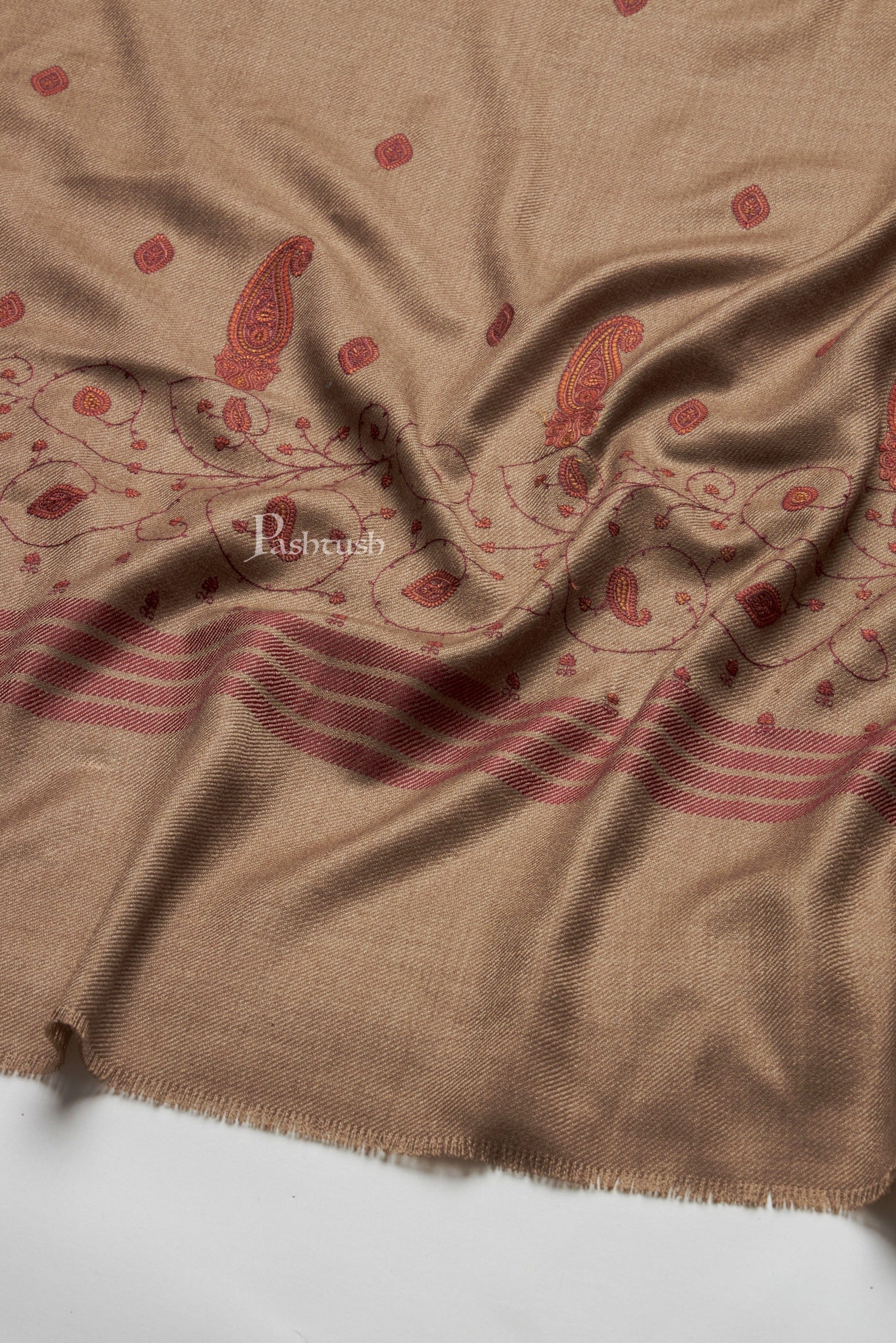 Pashtush India Mens Scarves Stoles and Mufflers Pashtush Mens Fine Wool Shawl,  Design, Taupe
