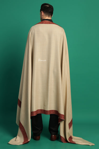 Pashtush India Mens Shawls Gents Shawl Pashtush Mens Fine Wool Shawl, Double Daur Challa Design, Beige