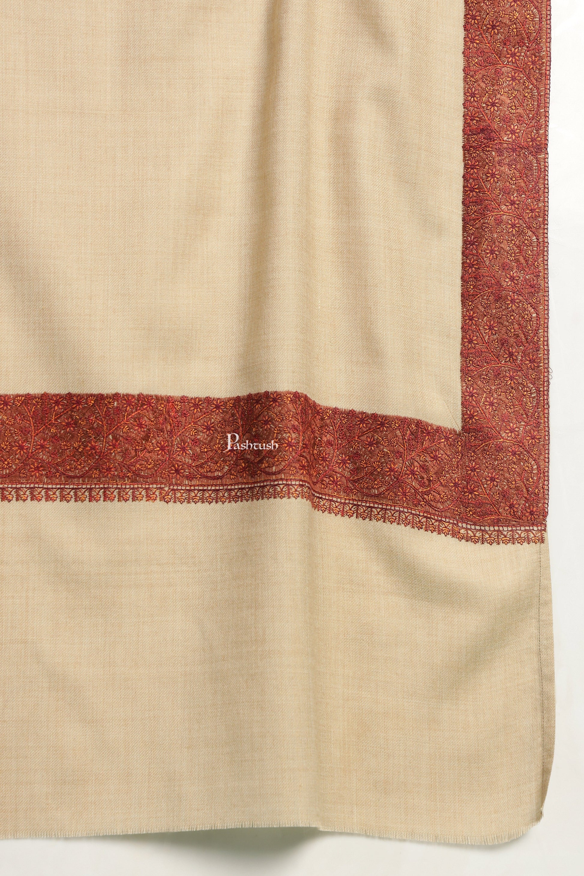 Pashtush India Mens Shawls Gents Shawl Pashtush Mens Fine Wool Shawl, Double Daur Challa Design, Beige