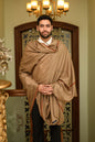 Pashtush India Mens Shawls Gents Shawl Pashtush Mens Fine Wool Shawl, Kashmiri Border Embroidery, Kingri Design, Taupe