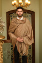 Pashtush India Mens Shawls Gents Shawl Pashtush Mens Fine Wool Shawl, Kashmiri Border Embroidery, Kingri Design, Taupe