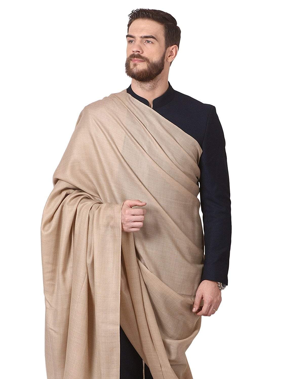 Pashtush India Mens Shawls Gents Shawl Pashtush Mens Fine Wool  Shawl , Light Weight, Beige