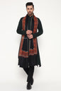 Pashtush India Mens Shawls Gents Shawl Pashtush Mens Fine Wool Shawl, Metallic Border Design, Black