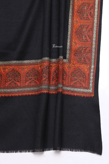 Pashtush India Mens Shawls Gents Shawl Pashtush Mens Fine Wool Shawl, Metallic Border Design, Black