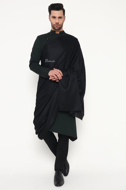 Pashtush India Mens Shawls Gents Shawl Pashtush Mens Fine Wool Shawl, Paisley Design, Black