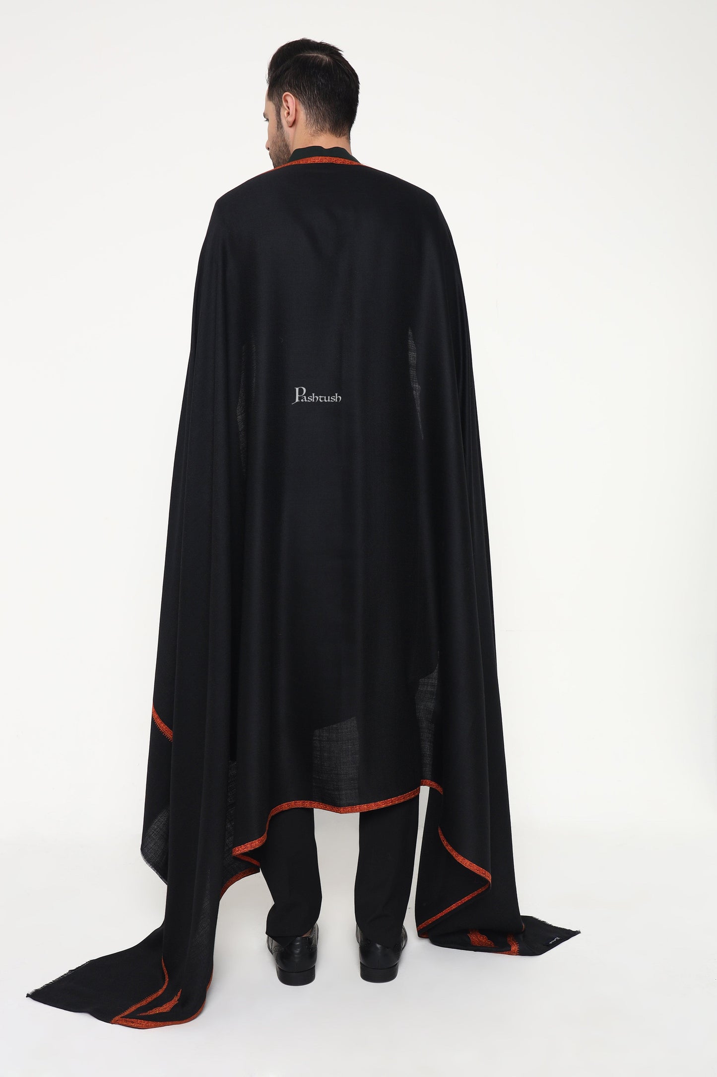Pashtush India Mens Shawls Gents Shawl Pashtush Mens Fine Wool Shawl, Paisley Design, Black