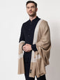 Pashtush India Mens Shawls Gents Shawl Pashtush mens Fine wool shawl, tone tone embroidery border design, Beige