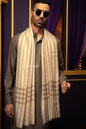 Pashtush India Mens Scarves Stoles and Mufflers Pashtush Mens Fine Wool Stole, Check Stripe Woven Design, Beige