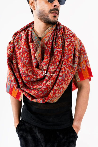 Pashtush India Mens Scarves Stoles and Mufflers Pashtush Mens Fine Wool Stole, Ethnic Weave Design, Luxury Garnet