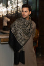 Pashtush India Mens Scarves Stoles and Mufflers Pashtush Mens Fine Wool Stole, Nalki Embroidery Design, Black