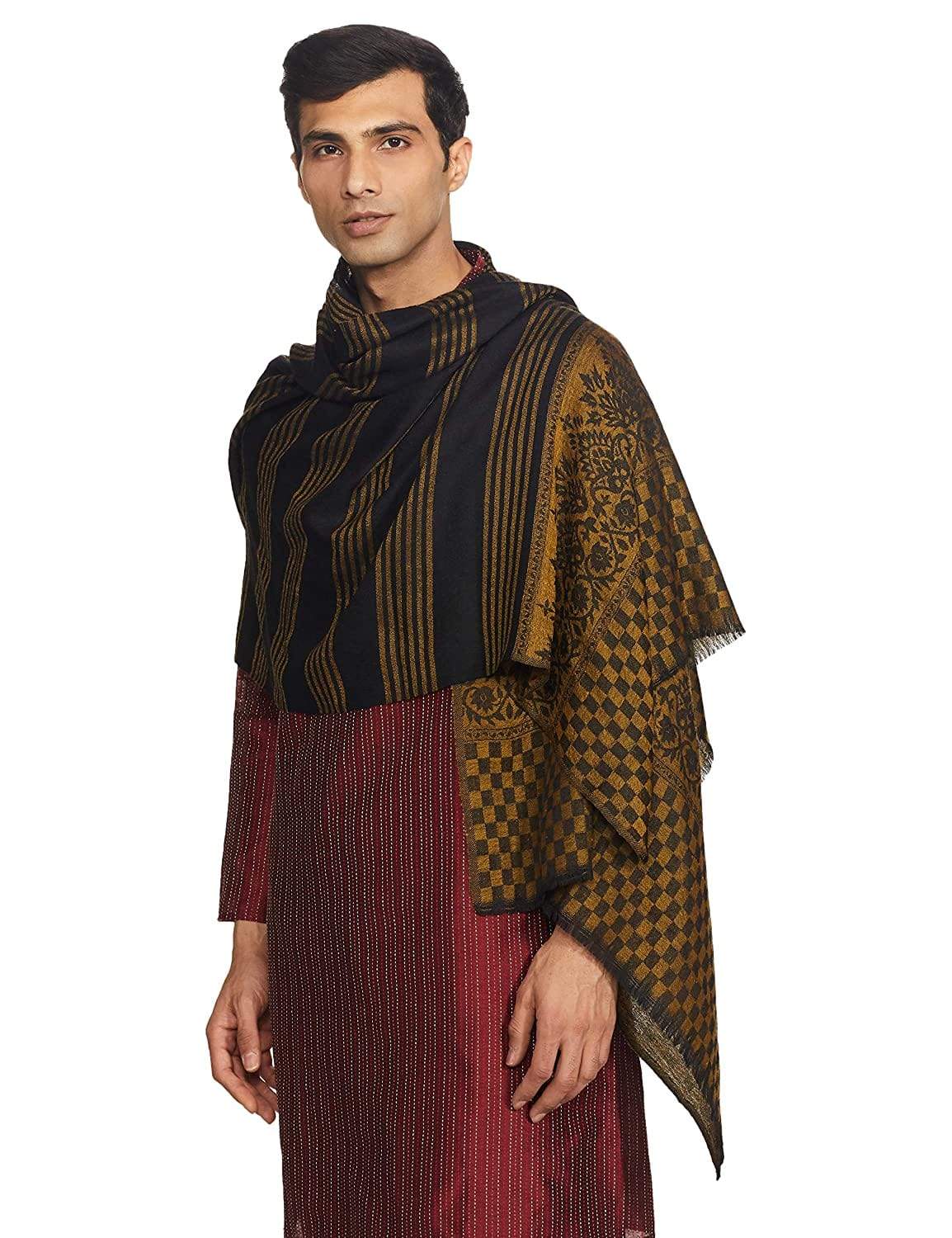 Pashtush India 70x200 Pashtush Mens Fine Wool Stole, Tuscan Sun, Black