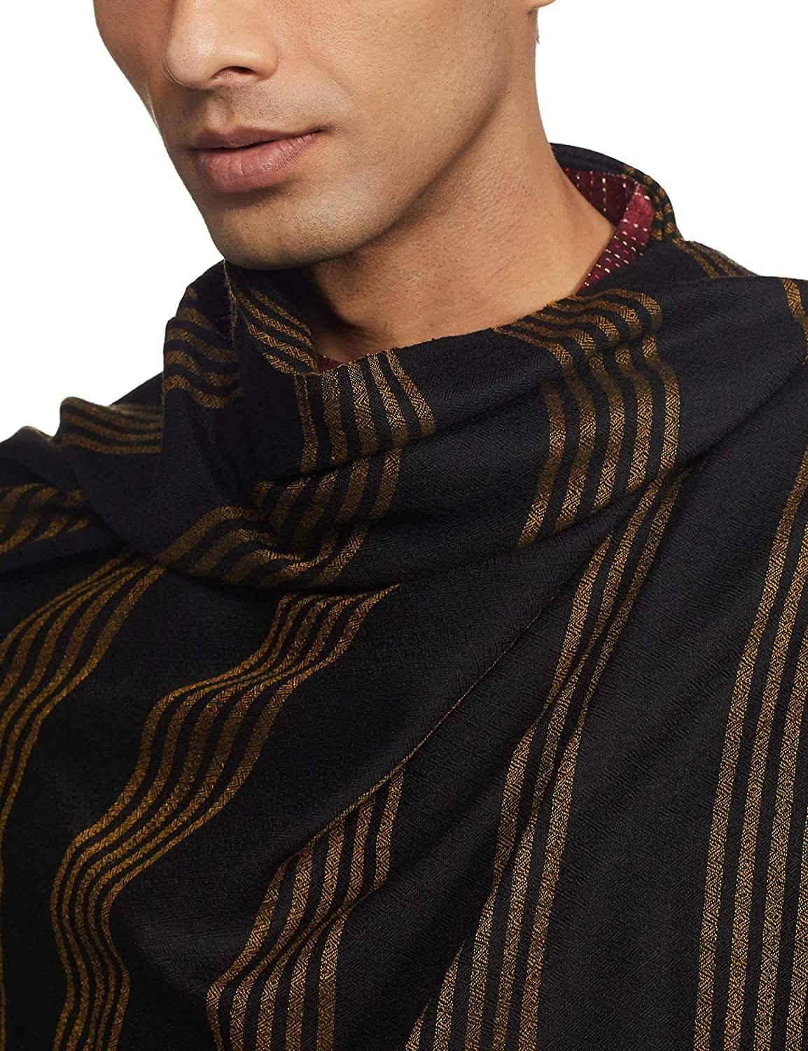 Pashtush India 70x200 Pashtush Mens Fine Wool Stole, Tuscan Sun, Black