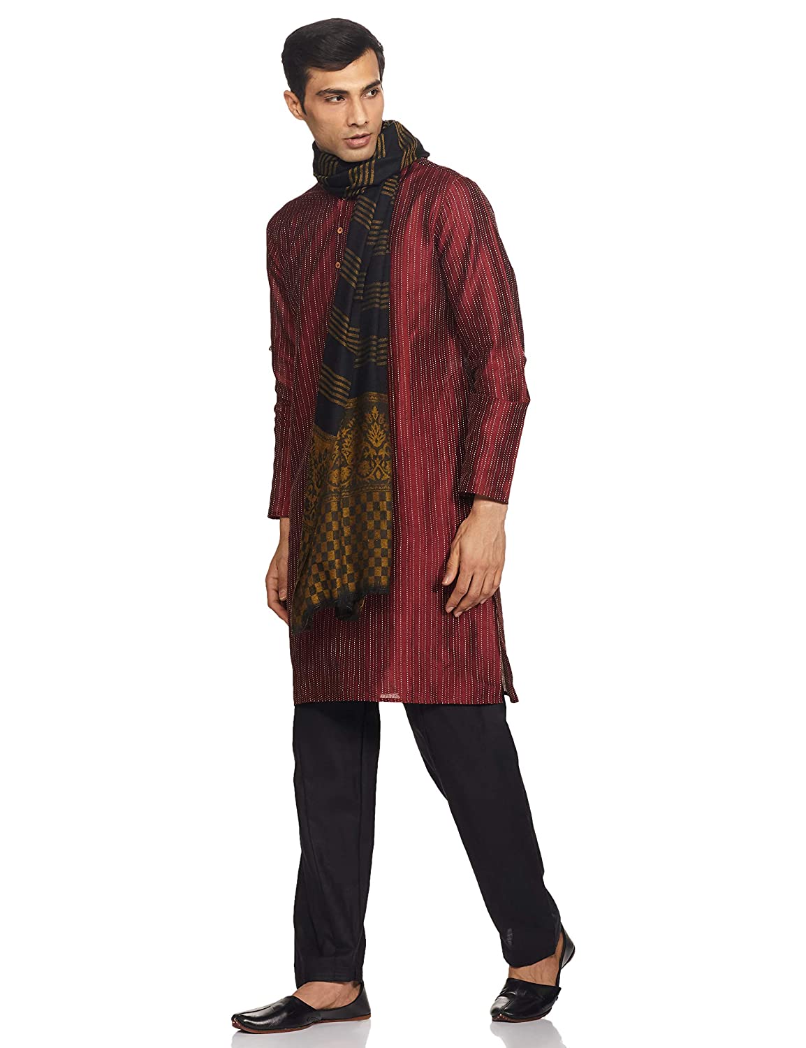 Pashtush India 70x200 Pashtush Mens Fine Wool Stole, Tuscan Sun, Black