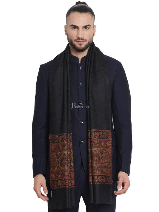 Pashtush India 70x200 Pashtush Mens Fine Wool Stole, Tuscan Sun, Black