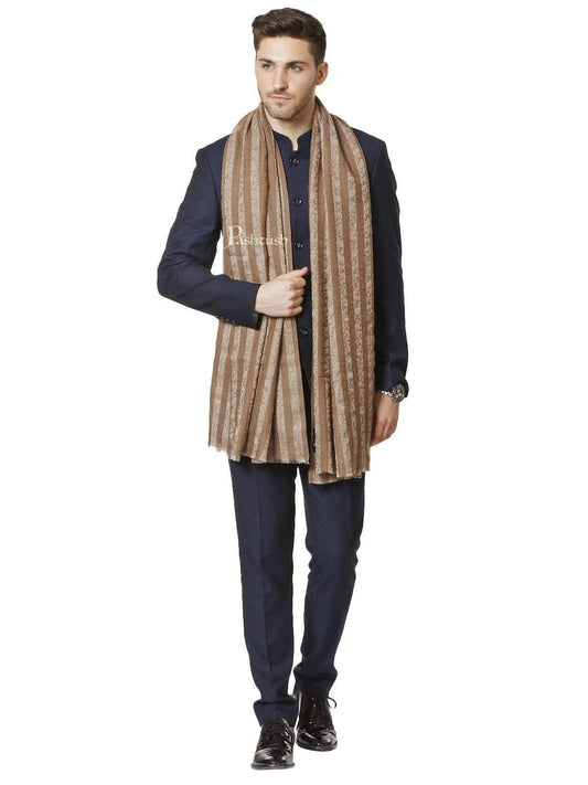Pashtush India 70x200 Pashtush Mens Fine Wool Stole, With Self Weave, Bruges Brown