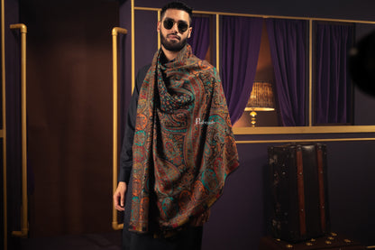 Pashtush India Mens Scarves Stoles and Mufflers Pashtush Mens Fine Wool Stole, Woven Design, Rich Paisleys, Black