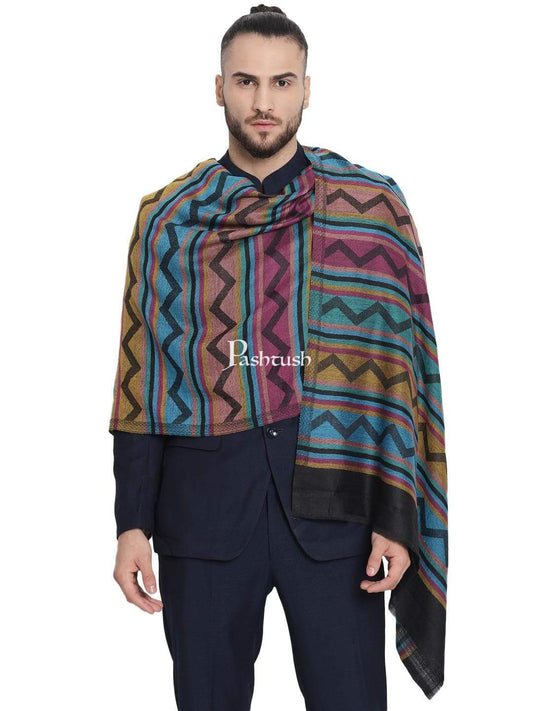 Pashtush India 70x200 Pashtush Mens Fine Wool Striped Muffler, Soft and Warm Stole Scarf