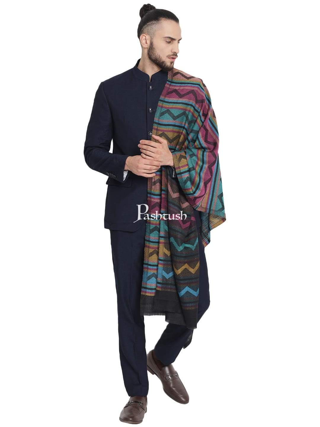 Pashtush India 70x200 Pashtush Mens Fine Wool Striped Muffler, Soft and Warm Stole Scarf