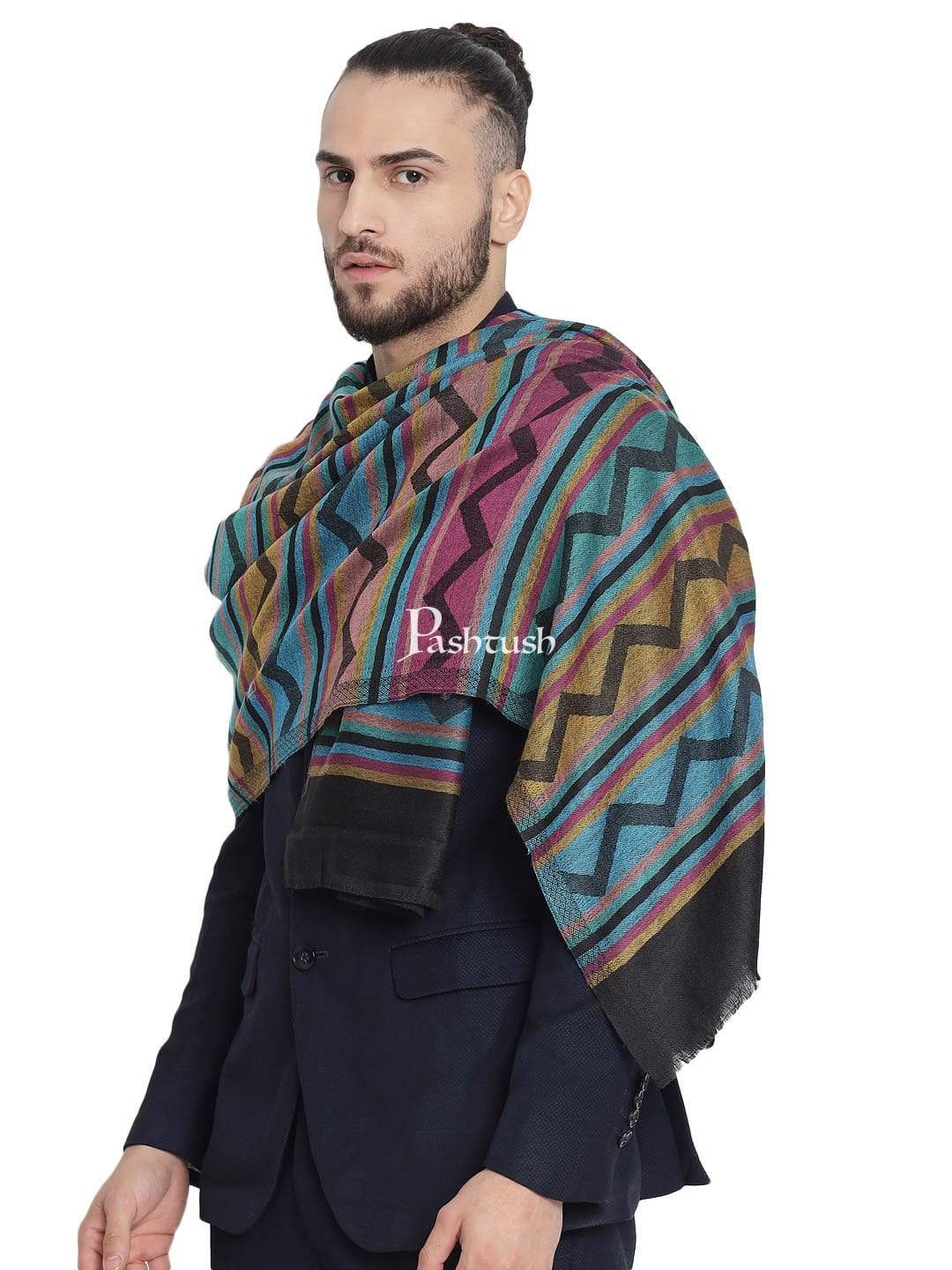 Pashtush India 70x200 Pashtush Mens Fine Wool Striped Muffler, Soft and Warm Stole Scarf