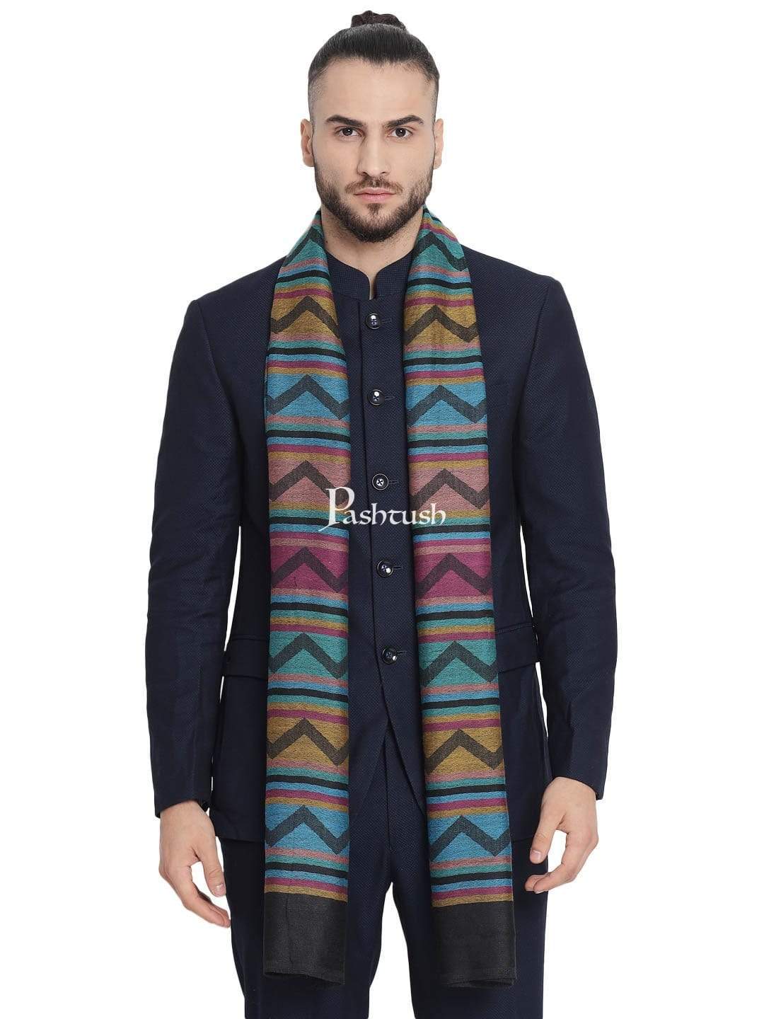 Pashtush India 70x200 Pashtush Mens Fine Wool Striped Muffler, Soft and Warm Stole Scarf