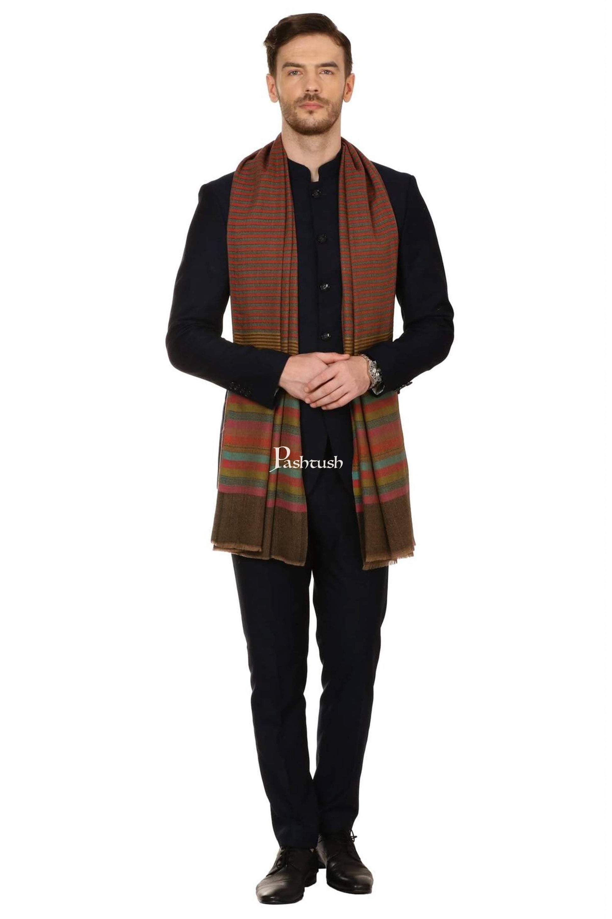 Pashtush India Mens Scarves Stoles and Mufflers Pashtush Mens Fine Wool Striped Muffler, Soft And Warm Stole Scarf