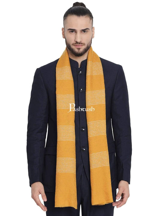Pashtush India 70x200 Pashtush Mens Fine Wool Striped Muffler, Soft and Warm Stole Scarf, yellow