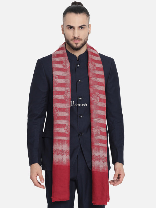 Pashtush India Mens Scarves Stoles and Mufflers Pashtush Mens Fine Wool Striped Red Muffler, Soft And Warm Stole Scarf