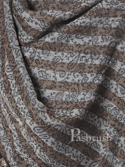 Pashtush India 70x200 Pashtush Mens Fine Wool Striped Stole, Black and Brown