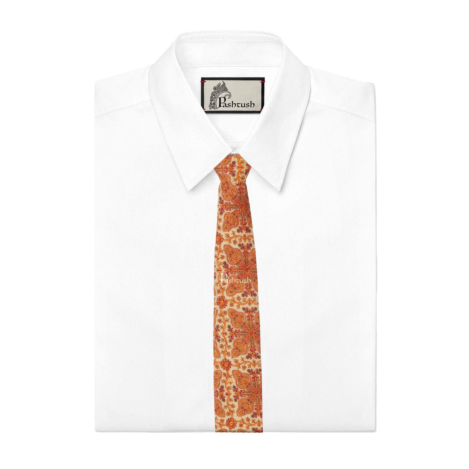 Pashtush India Mens Neckties Ties for Men Pashtush mens Fine Wool tie, Embroidered design, Beige
