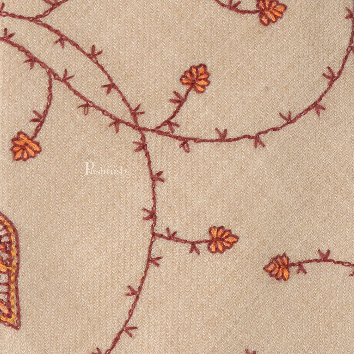 Pashtush India Mens Neckties Ties for Men Pashtush mens Fine Wool tie, Embroidered design, Beige