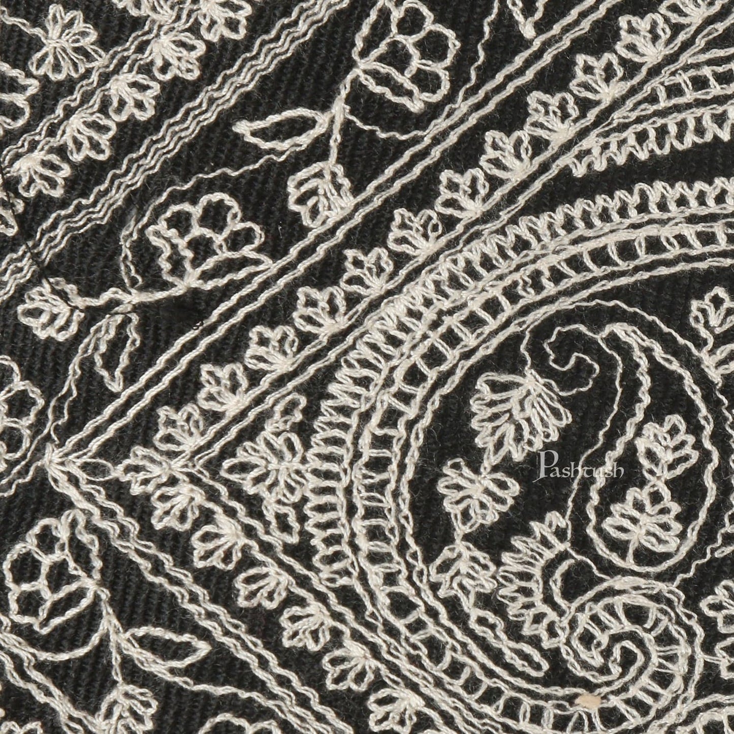 Pashtush India Mens Neckties Ties for Men Pashtush mens Fine Wool tie, Embroidered design, Black