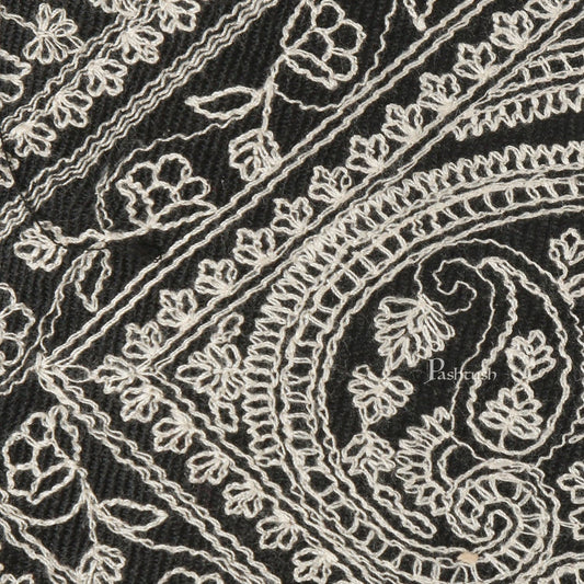 Pashtush India Mens Neckties Ties for Men Pashtush mens Fine Wool tie, Embroidered design, Black