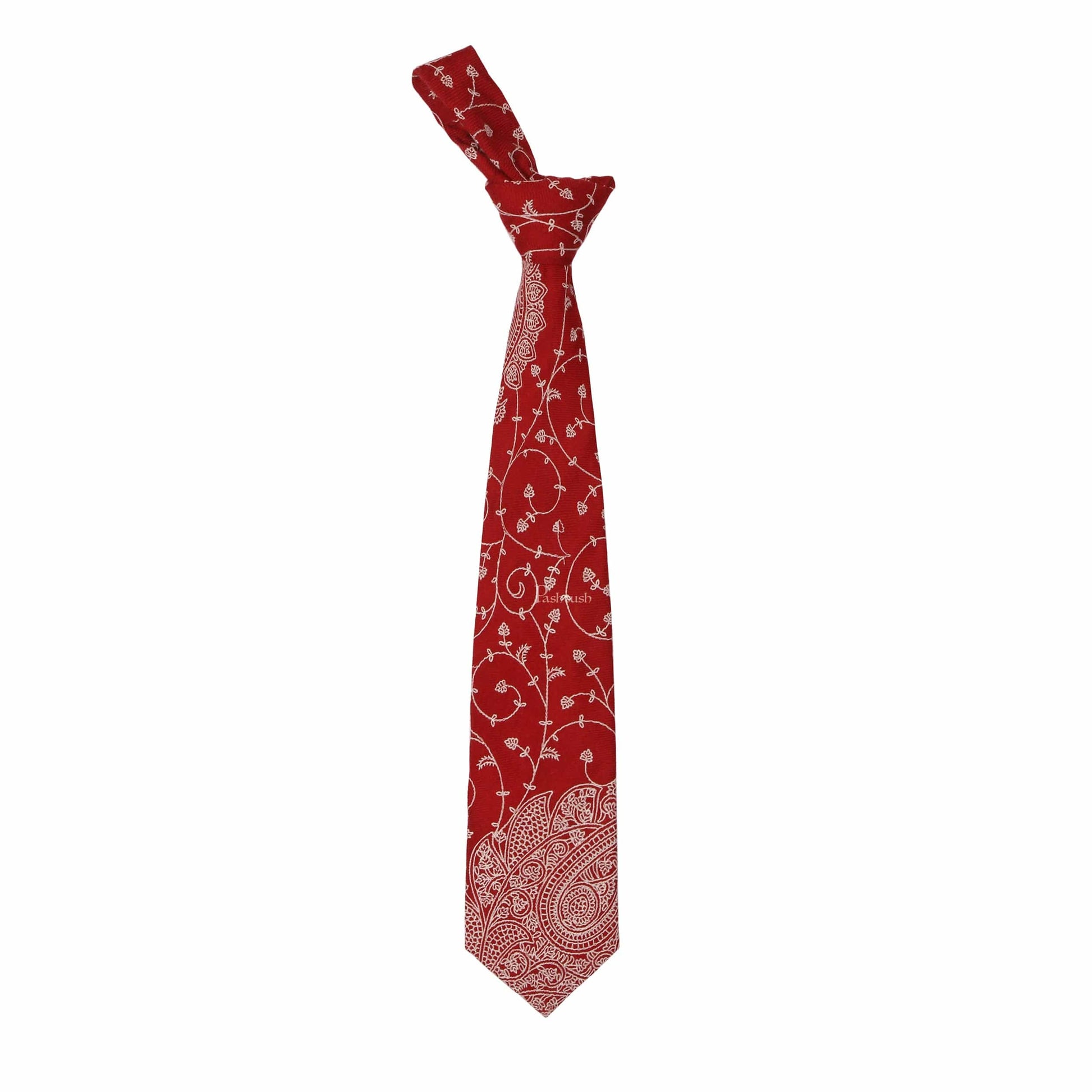 Pashtush India Mens Neckties Ties for Men Pashtush mens Fine Wool tie, Embroidered design, Red