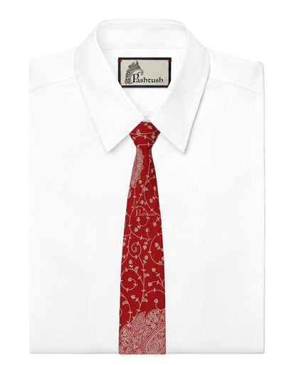 Pashtush India Mens Neckties Ties for Men Pashtush mens Fine Wool tie, Embroidered design, Red