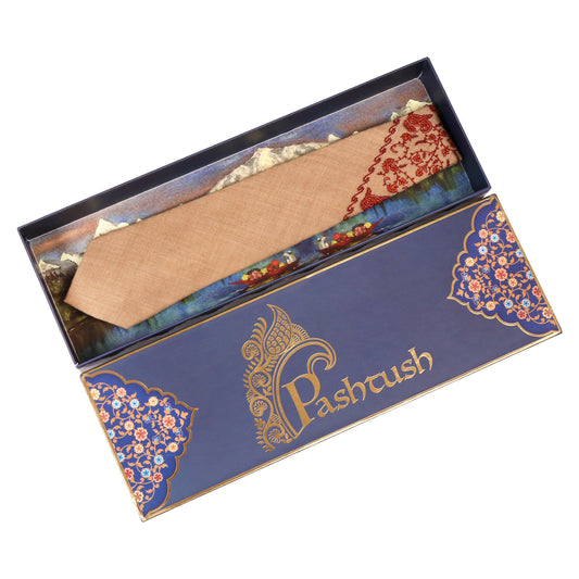 Pashtush India Mens Neckties Ties for Men Pashtush mens Fine Wool tie, Embroidered design, Taupe