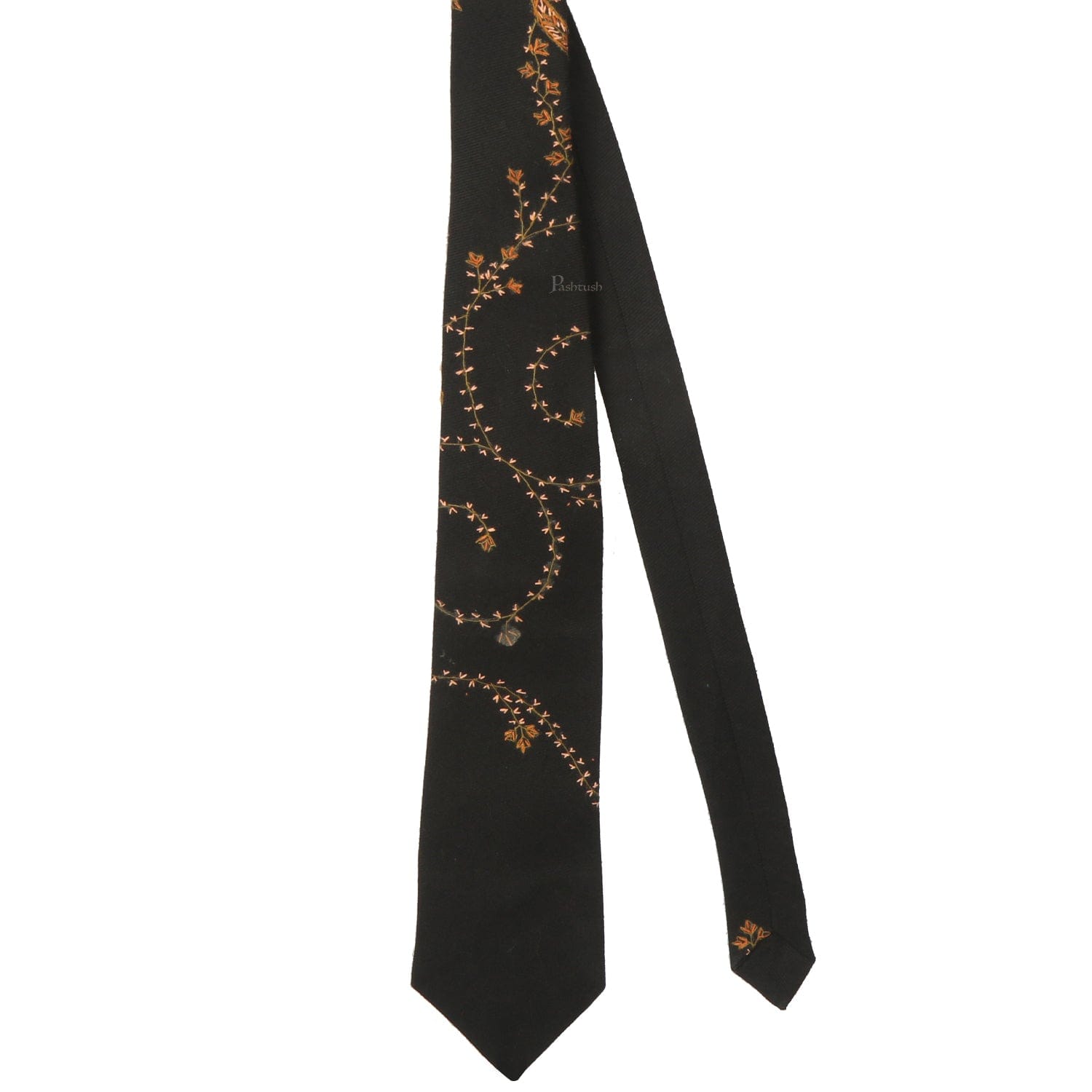 Pashtush India Mens Neckties Ties for Men Pashtush mens Fine Wool tie, Hand Embroidery design, Black