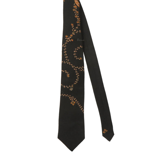 Pashtush India Mens Neckties Ties for Men Pashtush mens Fine Wool tie, Hand Embroidery design, Black