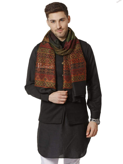 Pashtush India 70x200 Pashtush Mens Fine Wool Traditional Kullu Weave Stole