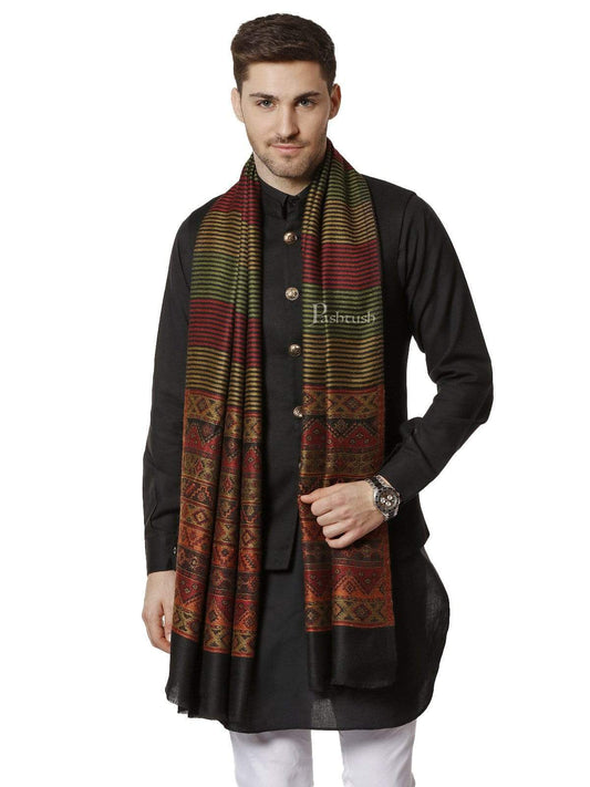 Pashtush India 70x200 Pashtush Mens Fine Wool Traditional Kullu Weave Stole