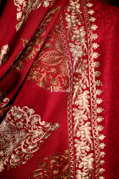 Pashtush India 70x200 Pashtush Mens Fine Woollen, Silky Thread Nalki Embroidery Stole, red